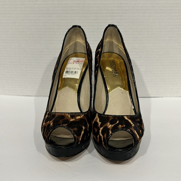 Michael Kors York Platform Cheetah Natural Haircalf Open Toe Pump Size 8 - Picture 2 of 14
